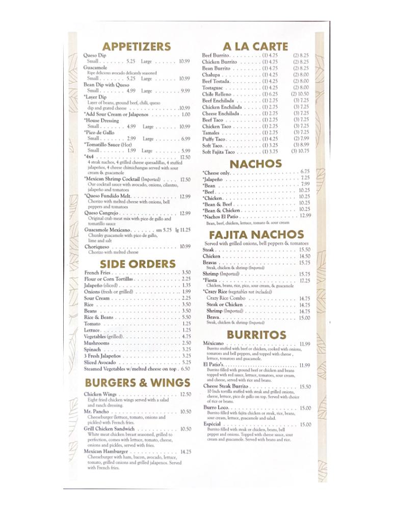 Patio Cantina & Grill Menu image 2